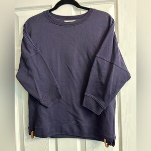 Sessun Navy Sweatshirt with 3/4 Sleeves and Leather Detail